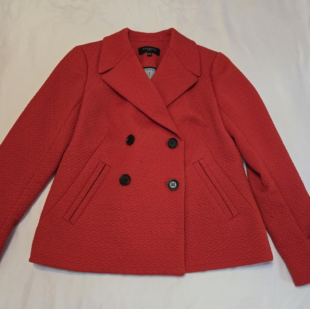 Talbots Petite Red Double-Breasted Blazer Jacket